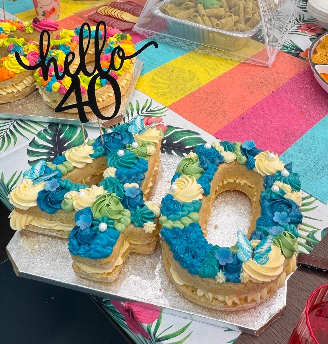 Blue floral 40th cake